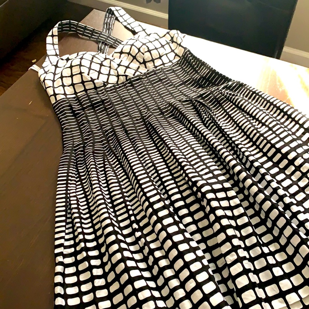 Black and white dress with crossed back lace